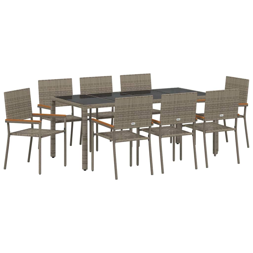Garden Dining Set 9 pcs Grey 190 x 90 x 75 cm Poly Rattan